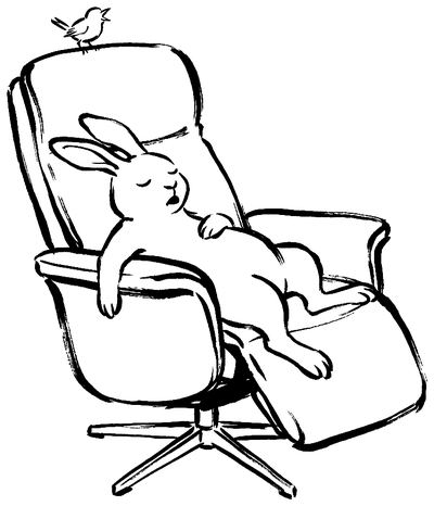 電動ソファで安らかに眠るうさぎの墨絵